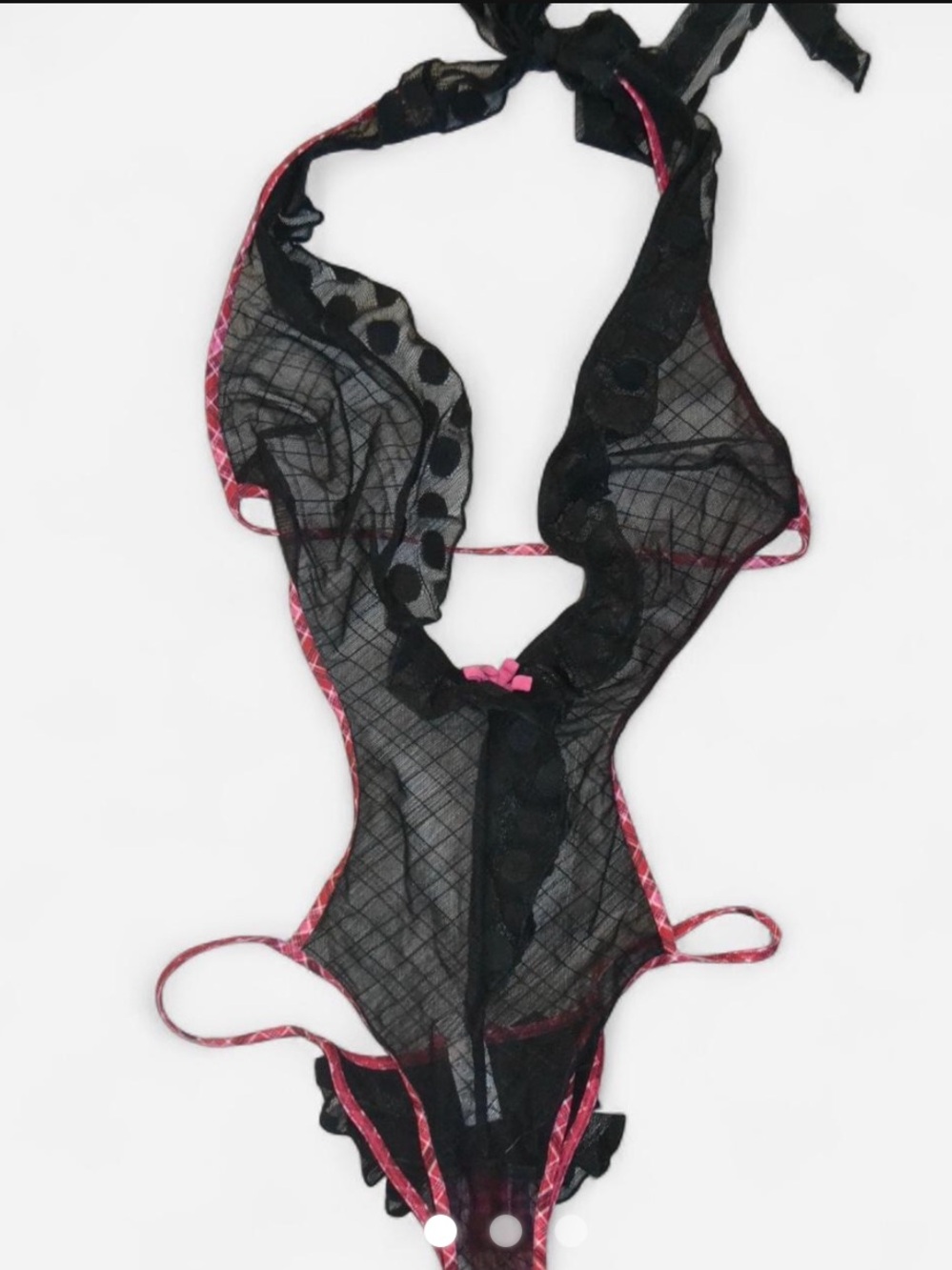 ISO: Victoria's Secret Black Sheer Lace Bodysuit with Pink Trim